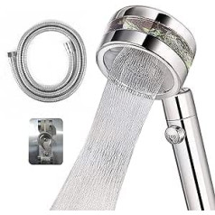 High Pressure Hand Shower, Shower Head Bathroom Installations Water Saving Pressure Increase Chrome Shower Head 2 Jet Types with On/Off Switch and 1.5 m Hose