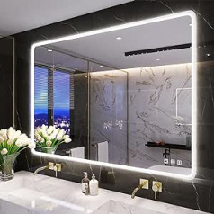 S'bagno 100 x 70 cm Bathroom Mirror with LED Lights, Wall Mounted Bluetooth, LED Bathroom Mirror with 3 Colour Temperatures, Illuminated Bathroom Mirror with Dimming/Demister Pad/IP44/Vertical or