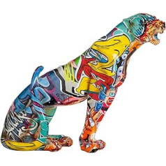 Casablanca KG Casablanca Decorative Cheetah Sitting Sculpture Urban Street Art 28.5 cm Colourful Predatory Cat Figure, Multicoloured, 28.5 x 28.5 x 8 cm