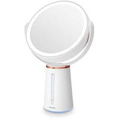 Auxmir Cosmetic Mirror LED Illuminated with 1X/10X Magnification, Double-Sided Makeup Mirror with 10 Dimmable Brightnesses, Rechargeable Shaving Mirror, 360° Swivel