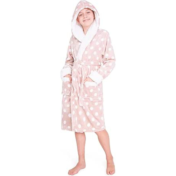 CityComfort Children's / Girls' Bathrobe, Fleece Dressing Gown with Dots