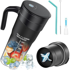 KMVIZI Blender Smoothie Maker, 470 ml Fresh Juice Mixer Bottle with 4000 mAh Rechargeable 6 Sharp Blades Blender Mini Mixer with Silicone Straw, Suitable for Travel, Use at Home