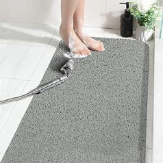 Loofah Shower Mat, Non-Slip Soft Textured Bathtub Mat, Soft Comfort Massage Bathroom Mats with Drain, Washable Bath Mats for Bathroom, Quick Drying (40 x 100, Grey)