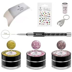 ‎Generic Victoria Vynn Nail Art Set 3 Colors Glitter Gel Nail Art Brush Manicure Pad Sticker & Decoration Foil - Ideal for Creative Nail Art