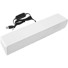 Portable Soundbar, Stereo Soundbar with USB Cable, Music Player, Bass Surround Soundbox with 3.5 mm Audio Plug for PC, Mobile Phones, Desktop, Laptop, TV, Tablet MP3, MP4 (White)