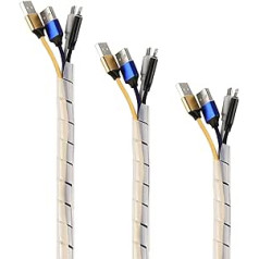 TPFNet Pack of 3 spiral cable conduits 20-130 mm diameter, cable organiser, cable hide, cable duct, cable duct, cable duct protection, cable cover, cable protection tube, natural colour, 10 m