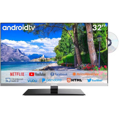 SYLVOX 32 Inch Smart TV for Moterhome, Buit in DVD Player, Google Play, Satellite Decoder, Android TV for Home Campervan Truck Cruises Trailer Support RJ45 & WiFi, Frameless 1080P FHD