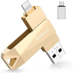 Patianco USB Stick for iPhone 512 GB, MFI Certified, External Memory Stick for iOS, USB 3.0 Pendrive 3-in-1 Flash Drive for Android Mobile Phone/Laptop/PC/Mac/iPad (Gold, 512GB)