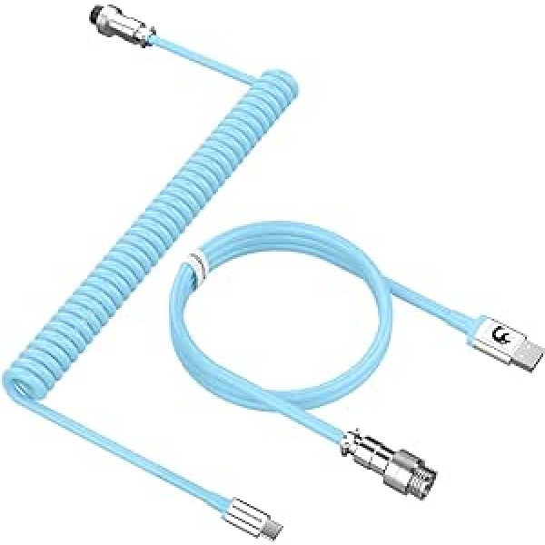 MAMBASNAKE C01 Spiral Keyboard Cable, Pro Custom Coiled USB C Cable for Mechanical Keyboard, Type C to USB-A Cable with Removable Metal Aviation Plug, TPU for Gaming Keyboard PC Mac Computer Blue