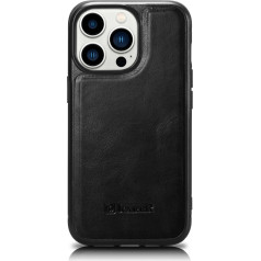 Icarer Korpuss pārklāts ar dabīgu ādu priekš iPhone 14 Pro Leather Oil Wax melns
