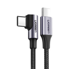 Leņķveida USB-C strāvas padeves kabelis 60W 20V 3A 2m melns un pelēks