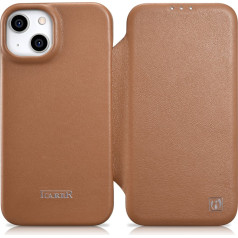 Icarer Ādas iPhone 14 maciņš ar magnētisko atloku MagSafe CE Premium Leather gaiši brūns