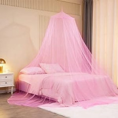 Obrecis Pink Bed Canopy for Girls, Bed Canopy Bed Canopy Curtains Canopy for Bed Frame Hanging Princess Bed Canopy Net Tent Bedroom Decor Double Bed Full Queen King Size Bed