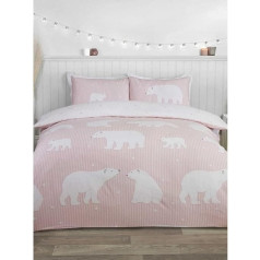 Rapport Home 124025838 Polar Bear 100% Brushed Cotton Reversible Duvet Cover Set, Pink, Single