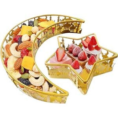 YumSur Ramadan Tray, Eid Mubarak Tray, Moon Star Serving Tray, Ramadan Decorations Moon Tray, Iron Dessert Plate, Eid Mubarak Table Decoration for Dessert Pastry Ramadan Decoration