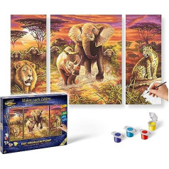 Schipper NOR25201 609260520 Painting by Numbers Africa the Big Five Pictures for Adults Includes Brush and Acrylic Paints Triptych 50 x 80 cm