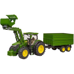 bruder 03155 - John Deere 7R 350 with Front Loader and Tandem Truck Transport Trailer - 1:16 Tractor Bulldog Tractor Agriculture Farm Trailer Tipper Bworld Toy