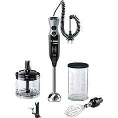 Bosch MSM67170 ErgoMixx Hand Blender Set (Stainless Steel Mixing Base, Spiral Cable, Whisk, Mixing Cup, 12 Speed Levels, 750 Watt) Black/Grey