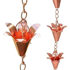 Topadorn Pure Copper Rain Chain Lily Rain Chains Decorative Rain Chain Bell Decor 8.5