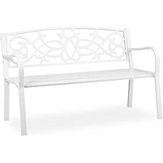 Relaxdays Nostalgic Garden Bench, 2 Seater, Weatherproof, Cast Iron & Steel, Premium Bench, HBT: 78 x 124.5 x 58 cm, White