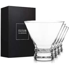 Elixir Glassware Stemless Martini Glasses Set of 4 - Hand Blown Crystal Martini Glasses - Elegant Cocktail Glasses for Bar, Martini, Cosmopolitan, Manhattan, Gimlet, Pisco Sour 9 oz, Clear