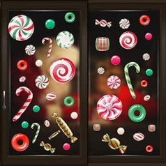 WALPLUS Weihnachts-Fensteraufkleber, Weihnachtsdekoration, wiederverwendbar, doppelseitig, für Glas, Wohnzimmer, Fenster, Display, Weihnachten, Pfefferminz, Süßigkeiten und Süßigkeiten, 46 Stück