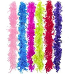 GINGER TECH 6 Stück mehrfarbige Federboa, 2 m Federboa für Frauen, Party-Accessoires, Federschal, ideal für Tanzen, Hochzeit, Party,Cosplay und Halloween, Junggesellinnenabschied, Junggesellenabschied