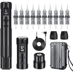 Biomaser Wireless Semi Permanent Makeup Machine with 2 Batteries, 10 Pieces Cartridges Needles Suitable for Eyeliner Lip Eyebrow Miroblading Shading for Beginners and Artists