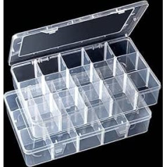 Gospire Pack of 2 Clear Plastic Jewellery Boxes with Removable Dividers 15 Compartments