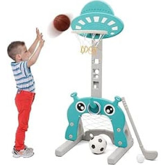 Nukdey Children's Basketball Hoop Stand Set with Basketball Football Ring Throwing Golf Game 4 in 1 Sports Activity Centre Indoor and Outdoor Gifts Toy