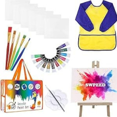 Children's Painting Set Colours for Children Crafts 27 Piece Brush Set with Children's Brushes Painting Canvas Easel Palette Waterproof Children's Aprons for Painting and Bag Toddler Crafts