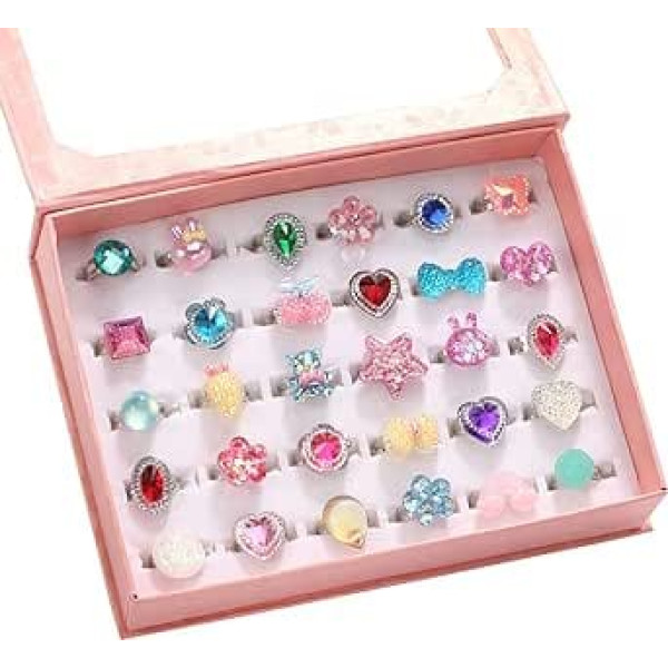 Pinkgarden Jewellery Rings for Children, Adjustable, No Duplication, Girls Pretend Play and Dress Up Rings