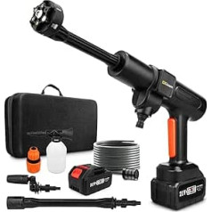 Gisam Battery Pressure Washer, Max 507 PSI High Pressure Washer, with 2 x 3000mA Batteries, Foam Sprayer, 6-in-1 Multifunctional Nozzle and 180° Rotating Nozzle for Cleaning and Watering