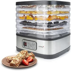 Korona 57011 Dehydrator with Cereal Bar Mould, 5 Levels, Dries Fruits, Meat, Fish, Herbs, Timer 8-72 Hours, Silicone Mould for Cereal Bar, BPA-Free, LED Display, Stainless Steel