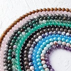 870pcs 6mm Natural Round Stone Beads Loose Beads Gemstone Crystal Hole Size 1mm Smooth Energy Healing Beads with Spacer Beads and Bracelet Cord for Jewellery Making
