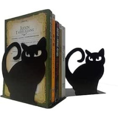 Buchstütze aus Metall mit Katzen-Design, rutschfest, für die Bibliothek, Schule, Büro oder Zuhause Schwarz