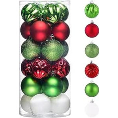 Victor's Workshop Christmas Baubles for Christmas Decoration, Pack of 24 6 cm Christmas Tree Baubles with Gift Package, Christmas Tree Decorations with Hanger, Red Green White Theme