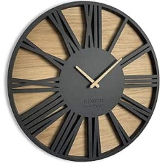 Flexistyle Roman Loft Large Wall Clock without Ticking Noises Black 50 cm Living Room Bedroom Made in EU