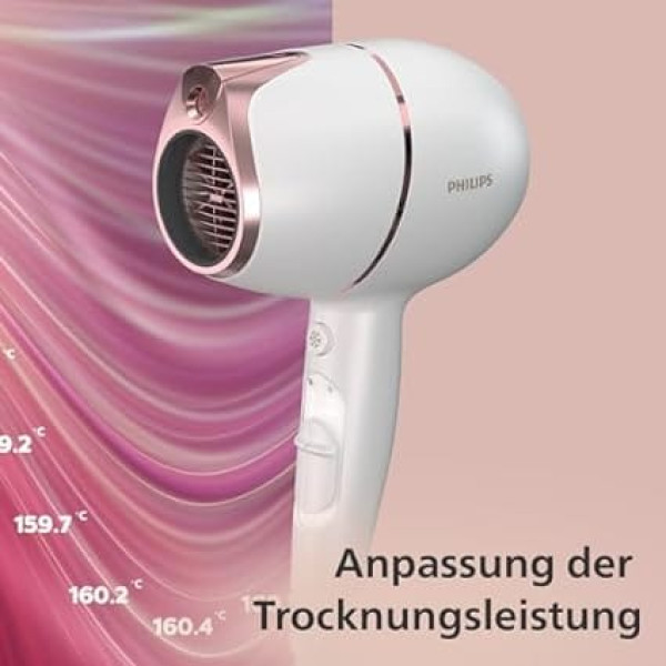 Philips Haartrockner Prestige - Personalisierte SenseIQ-Technologie zum Schutz vor Überhitzung, Infrarotsensor, Ionen-Technologie, inkl. Diffusor & Stylingdüsen (Modell BHD628/00)