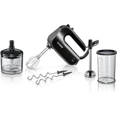 Bosch Home Professional Styline MFQ4980B Hand Stirrer, 5 Levels, 2 Stainless Steel Whisk and Dough Hooks, Stainless Steel Mixing Stick, Universal Chopper, 850 W, Black/Dark Silver