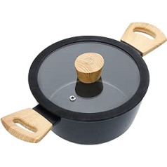 MasterChef Casserole with Lid, Induction Pot, Spaghetti Pot, Steamer Pot, Glass Lid, Wooden Handle, Aluminium Cooking Pot, Non-Stick Coating, Pan Set Suitable for All Hob Types, 20 cm