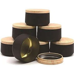 DEARLIVES Candle Containers, 8 Pack Metal Candle Tins 200ml Empty Candle Jars with Wooden Lids, Candle Jars for Candle Making, Arts and Crafts, Storage, Gifts and More