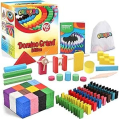 Calmado - Domino Game 450 Pieces Wooden Dominoes Toy from 3 Years - Construction Kits for Children - Domino Grand Edition in Set + Bag + Instructions + Accessories
