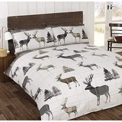 So Soft, Flannelette Bed Linen, Deer, Single Duvet Cover and Pillowcase Bed Set, Brushed Cotton Quilt Cover, Natural, Grey