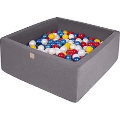 MEOWBABY Ball Pit 90 x 90 x 40 cm / 300 Balls Diameter 7 cm Baby Play Pool with Balls Square Ball Bath Ball Pool Made in EU Dark Grey: Red/Yellow/White Pearl/Blue Pearl