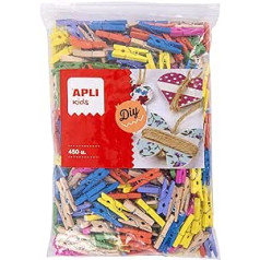 APLI Kids 17449 Mini Wooden Pegs for Crafts, Assorted Colours, 450 and Maxi Format