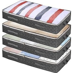 Revivoer Underbed Storage Box, Set of 4 Foldable Underbed Storage Boxes, Foldable Storage Bags with Zip and Handles for Clothes Storage of Duvets, Clothes (Grey)