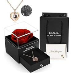 Adaz Eternal Real Rose with I Love You Necklace, Preserved Rose Flowers Jewellery Gift Box for Valentine's Day Mother's Day Wedding Anniversary Birthday Gift for Her Women Girlfriend Wife