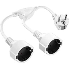 Hitrends Protective Contact Extension Cable, HITRENDS AC-Schuko Y Plastic Cable with 2-Way Sockets, Double Schuko Plug IP20 for Home, Office, Outdoor, 3 x 1.5 mm², up to 250 V/16 A, White