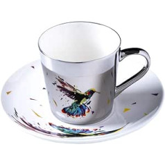 fanquare Vogel Spiegel Reflexions Design Porcelain Tea Cup Set, Silver Ceramic Coffee Cup with Saucer, 250 ml